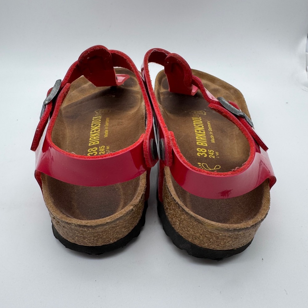 Birkenstock Gizeh Red Patent T-Strap Ankle Strap Sandals Womens 38 L7 M5 Germany - Picture 4 of 6